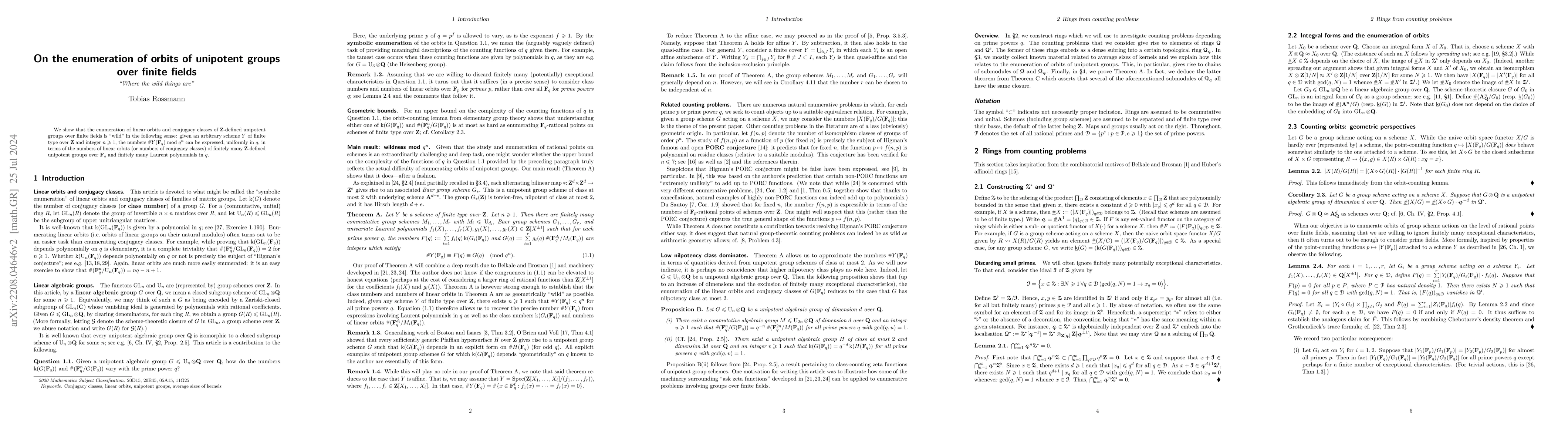 Thumbnail for On the enumeration of orbits of unipotent groups over finite fields