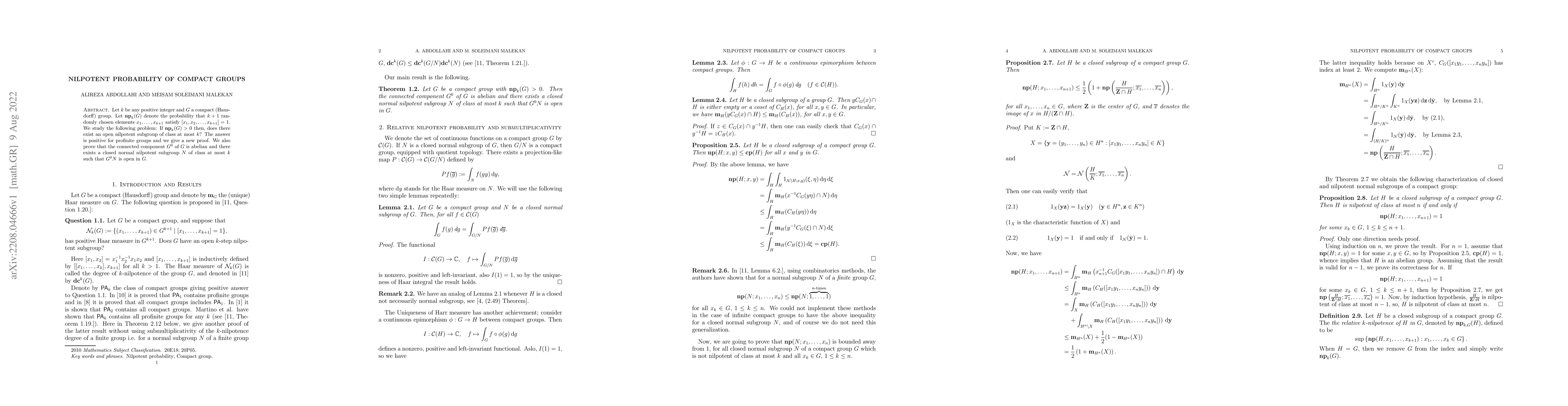 Thumbnail for Nilpotent probability of compact groups