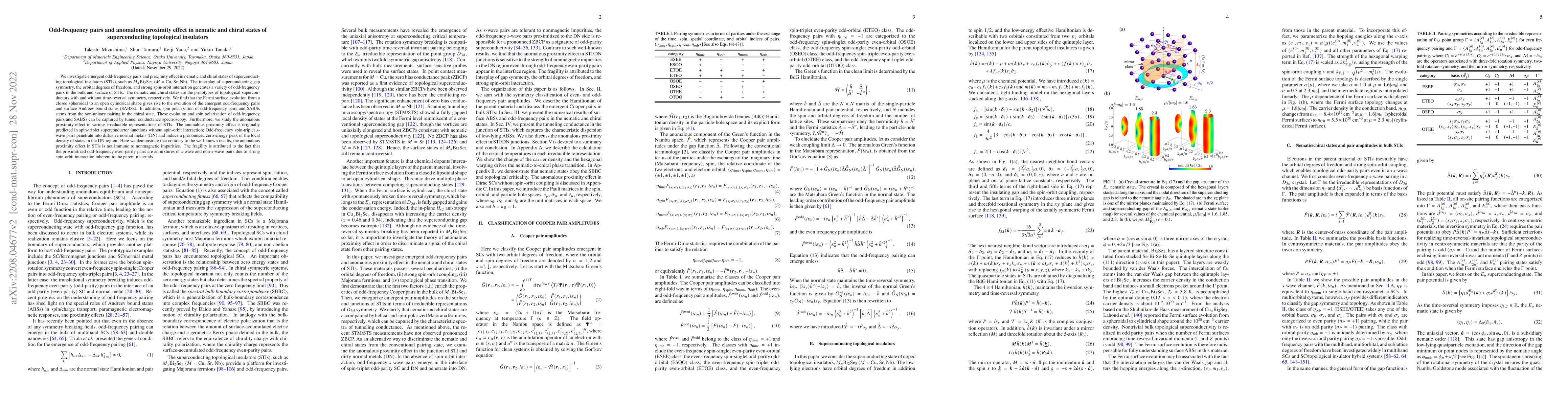 Thumbnail for Odd-frequency pairs and anomalous proximity effect in nematic and chiral
  states of superconducting topological insulators