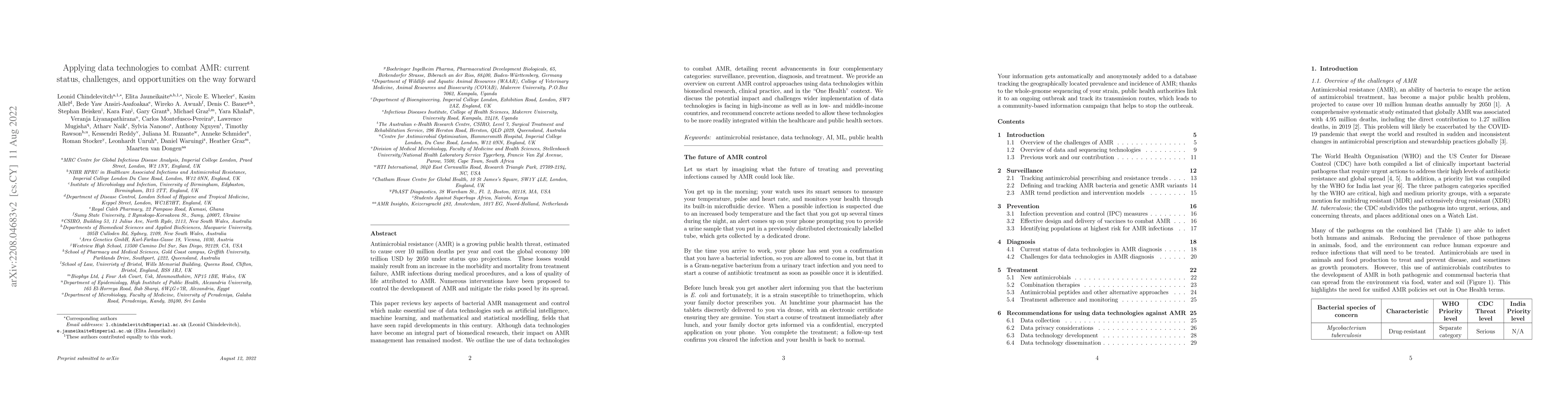 Thumbnail for Applying data technologies to combat AMR: current status, challenges,
  and opportunities on the way forward