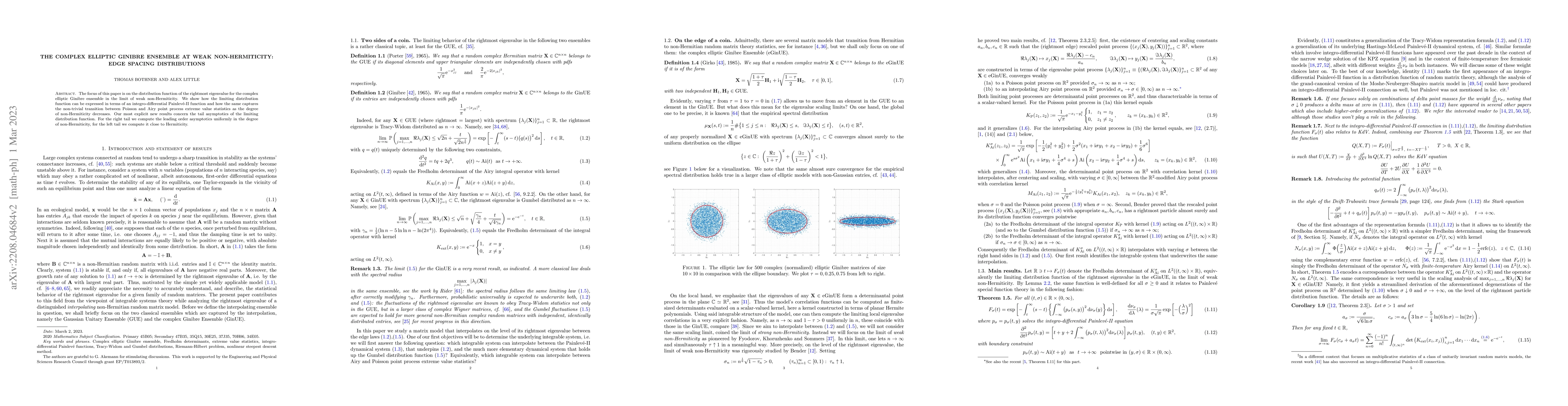 Thumbnail for The complex elliptic Ginibre ensemble at weak non-Hermiticity: edge
  spacing distributions