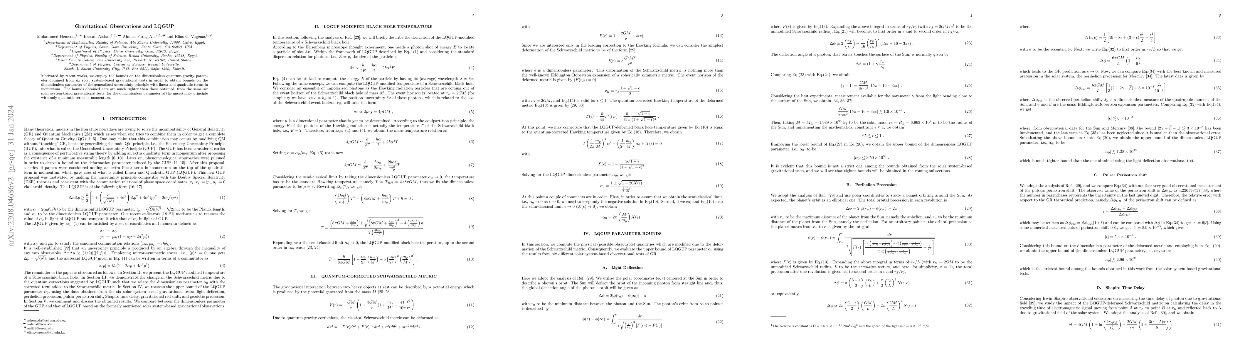 Thumbnail for Gravitational Observations and LQGUP
