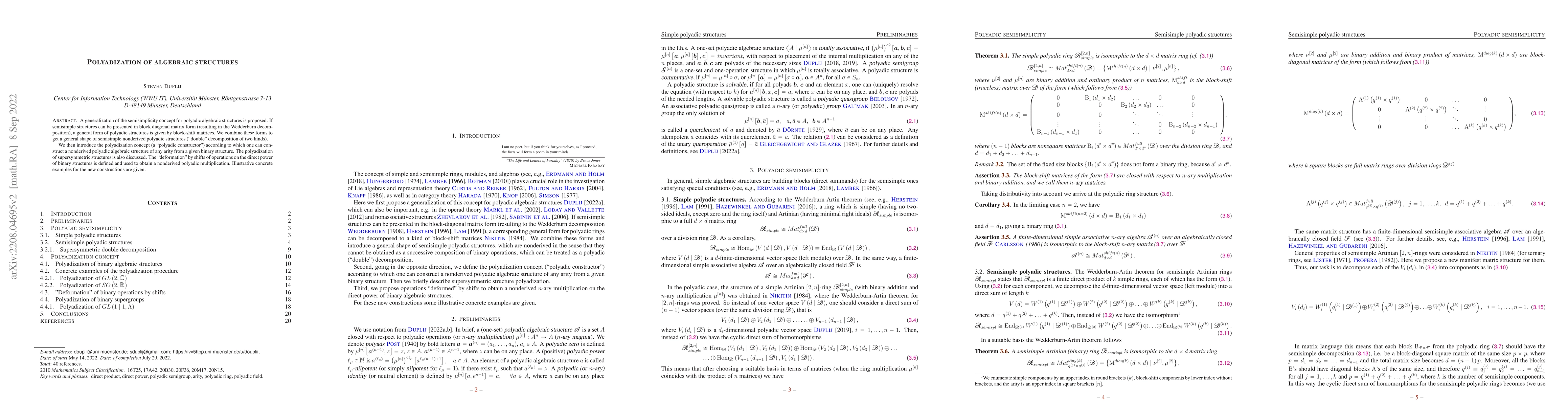 Thumbnail for Polyadization of algebraic structures