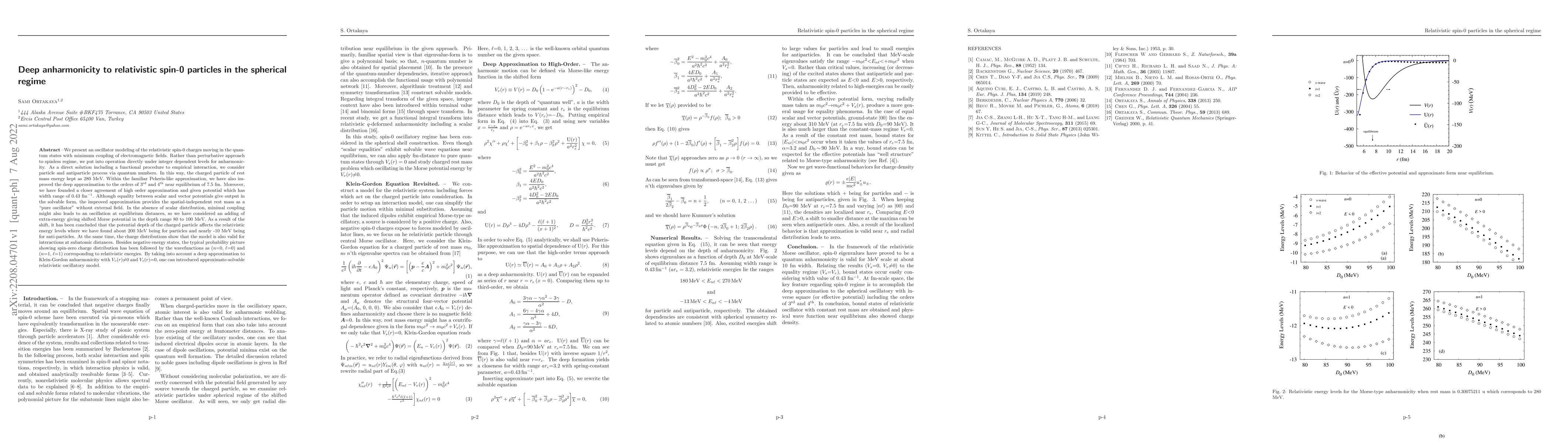 Thumbnail for Deep anharmonicity to relativistic spin-0 particles in the spherical
  regime