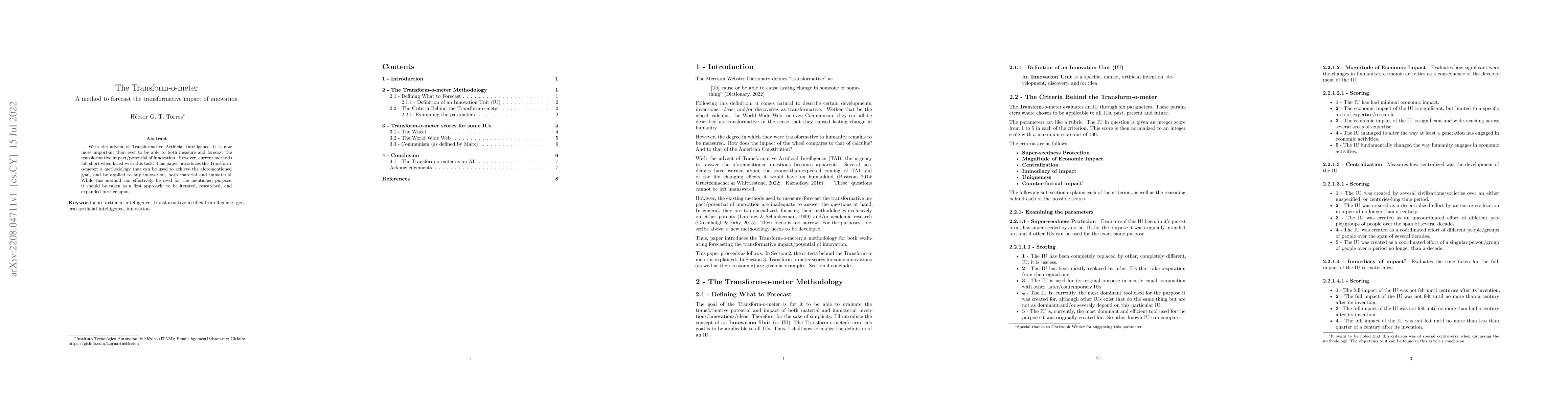 Thumbnail for The Transform-o-meter: A method to forecast the transformative impact of
  innovation