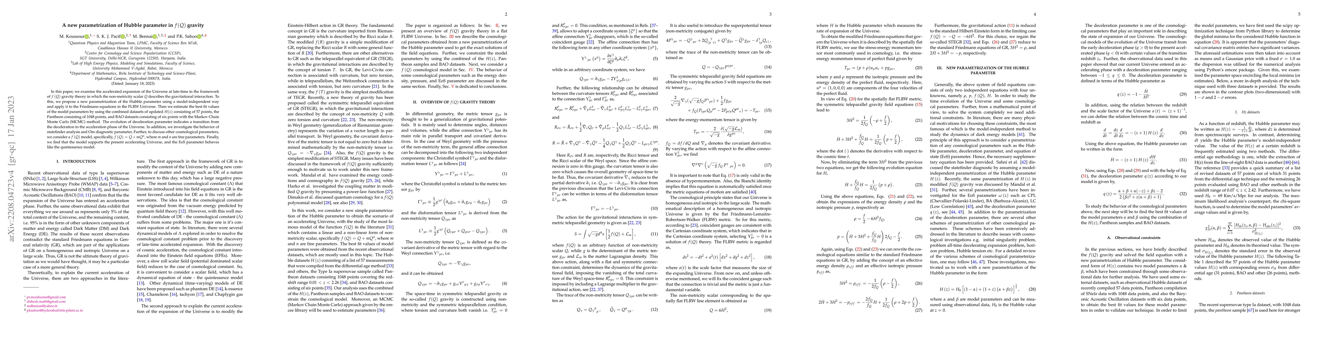 Thumbnail for A new parametrization of Hubble parameter in $f(Q)$ gravity