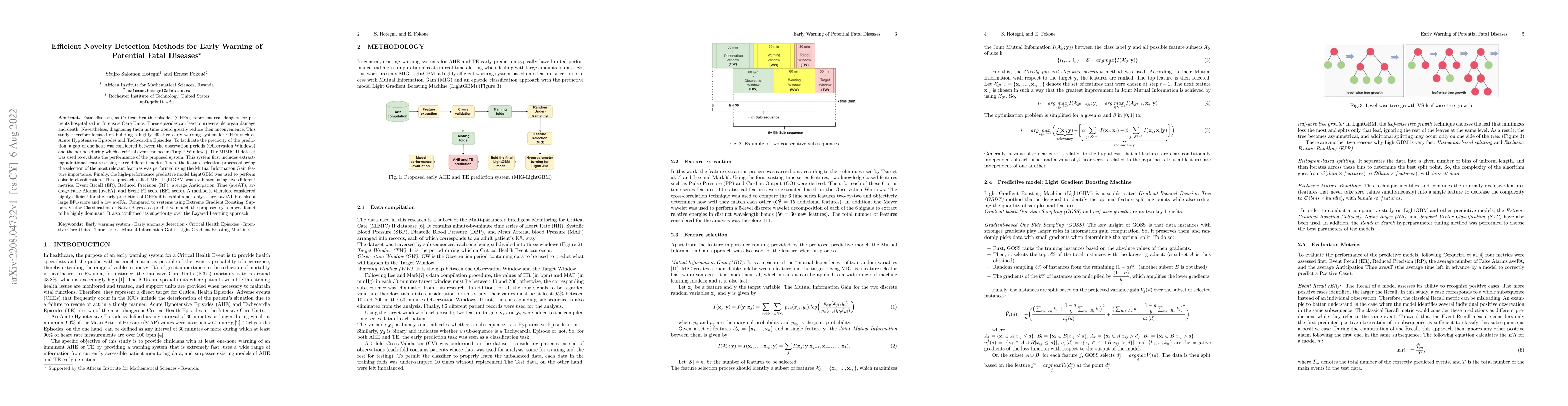 Thumbnail for Efficient Novelty Detection Methods for Early Warning of Potential Fatal
  Diseases