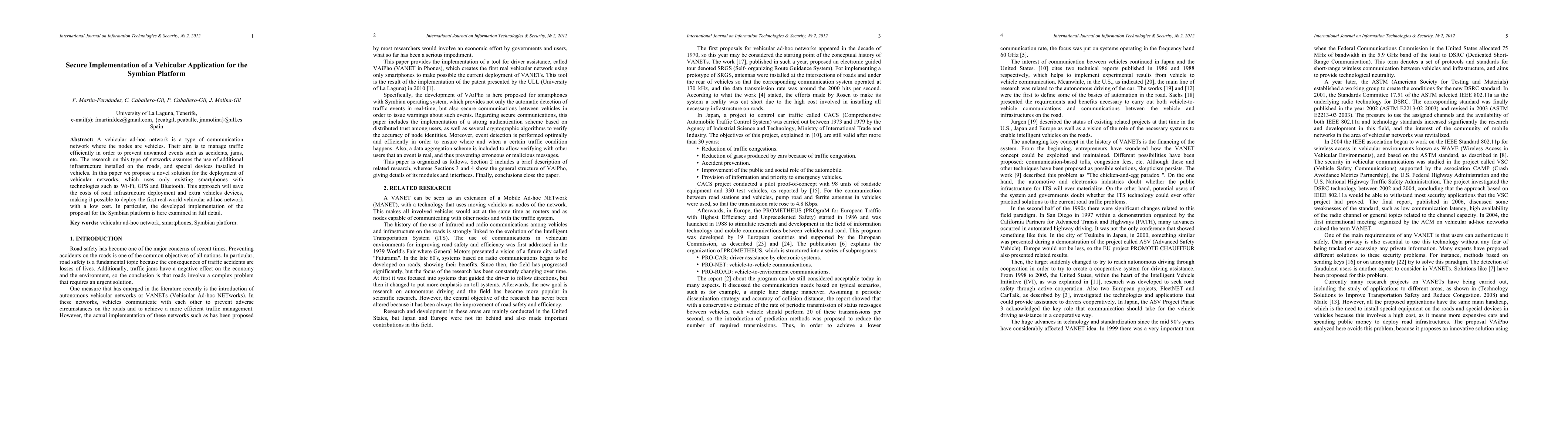 Thumbnail for Secure Implementation of a Vehicular Application for the Symbian
  Platform