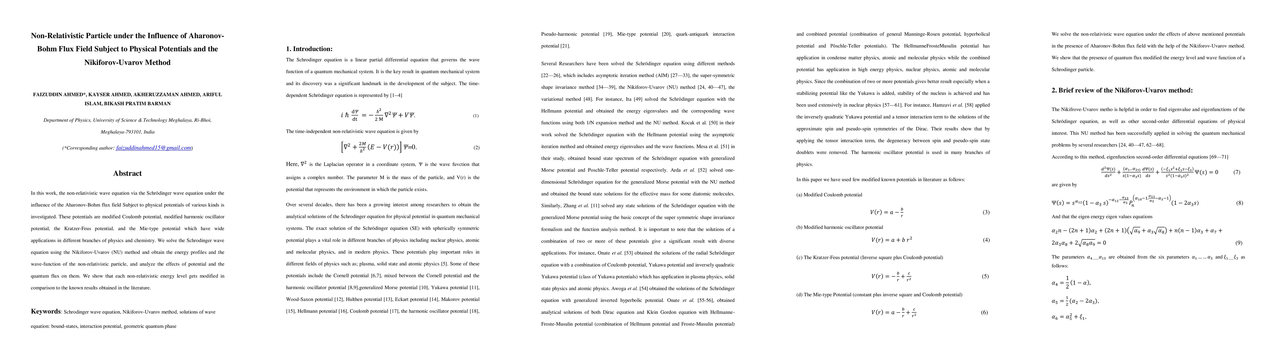 Thumbnail for Non-Relativistic Particle under the Influence of Aharonov-Bohm Flux
  Field Subject to Physical Potentials and the Nikiforov-Uvarov Method