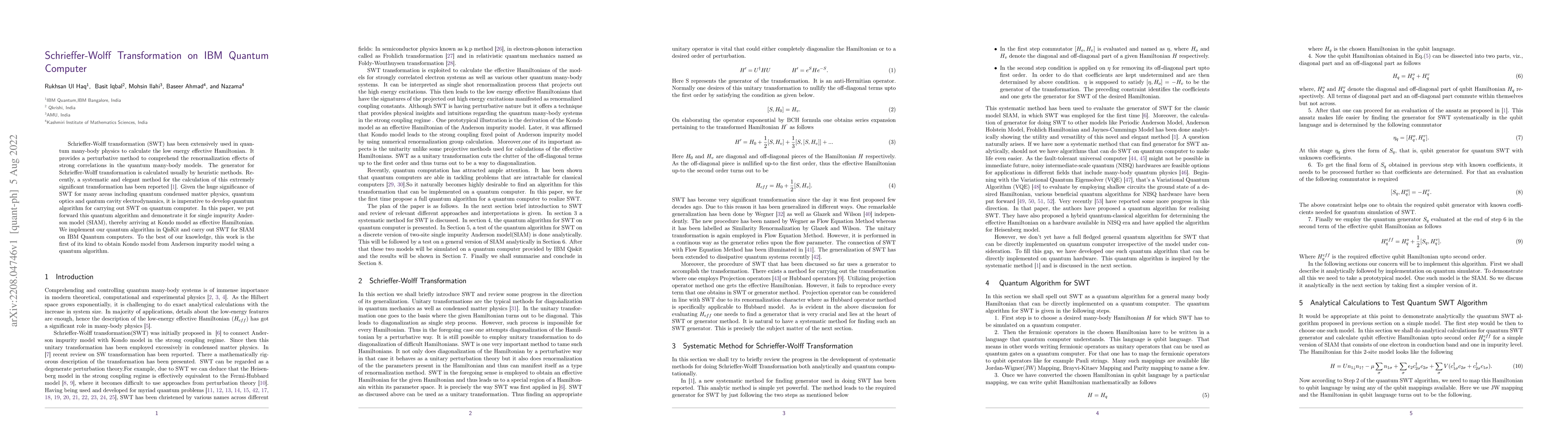 Thumbnail for Schrieffer-Wolff Transformation on IBM Quantum Computer