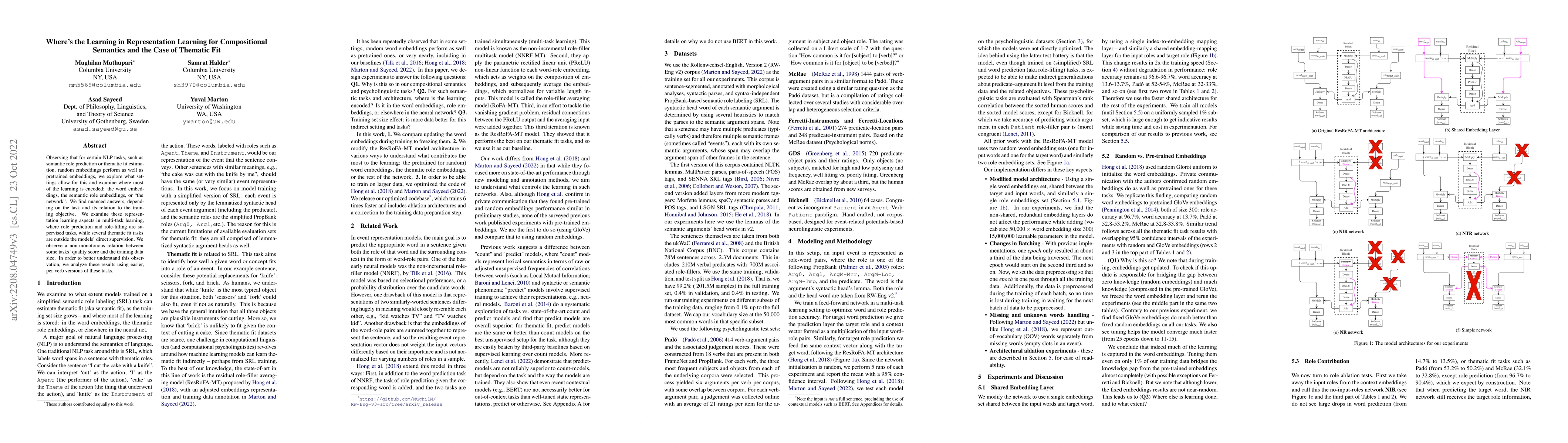 Thumbnail for Where's the Learning in Representation Learning for Compositional
  Semantics and the Case of Thematic Fit