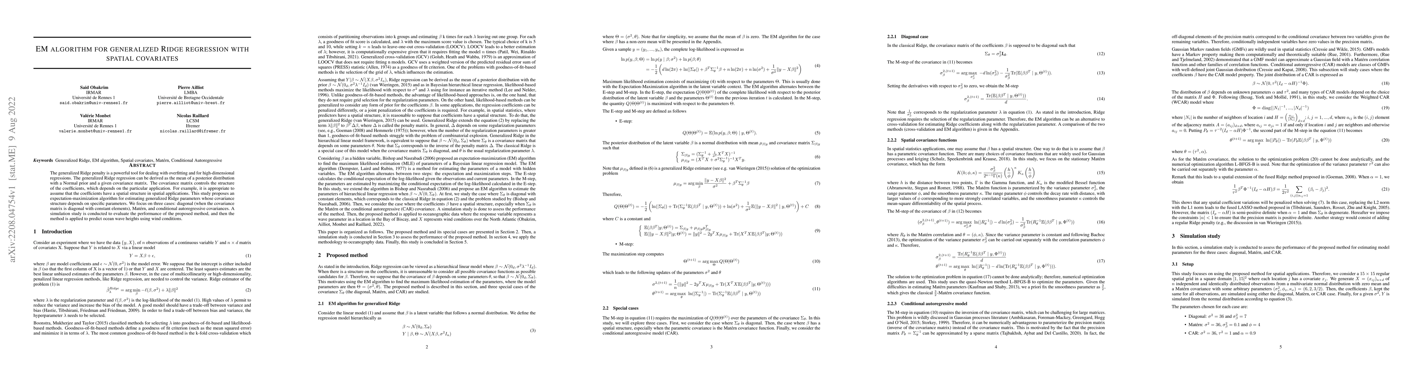 Thumbnail for EM algorithm for generalized Ridge regression with spatial covariates