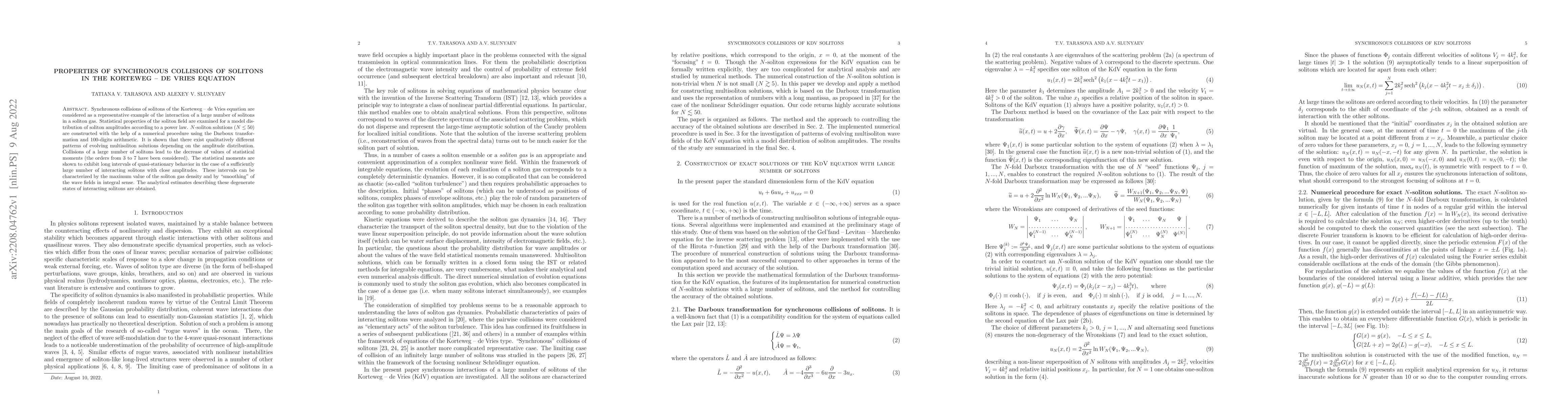 Thumbnail for Properties of synchronous collisions of solitons in the Korteweg - de
  Vries equation