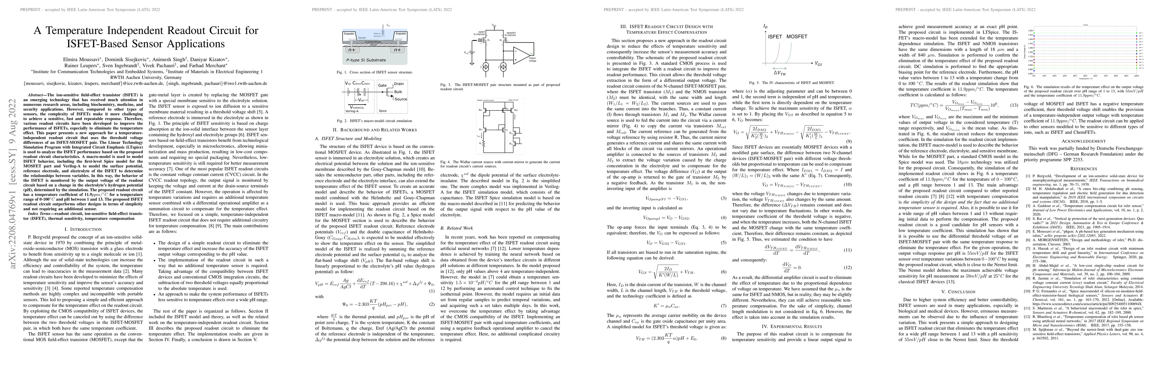 Thumbnail for A Temperature Independent Readout Circuit for ISFET-Based Sensor
  Applications