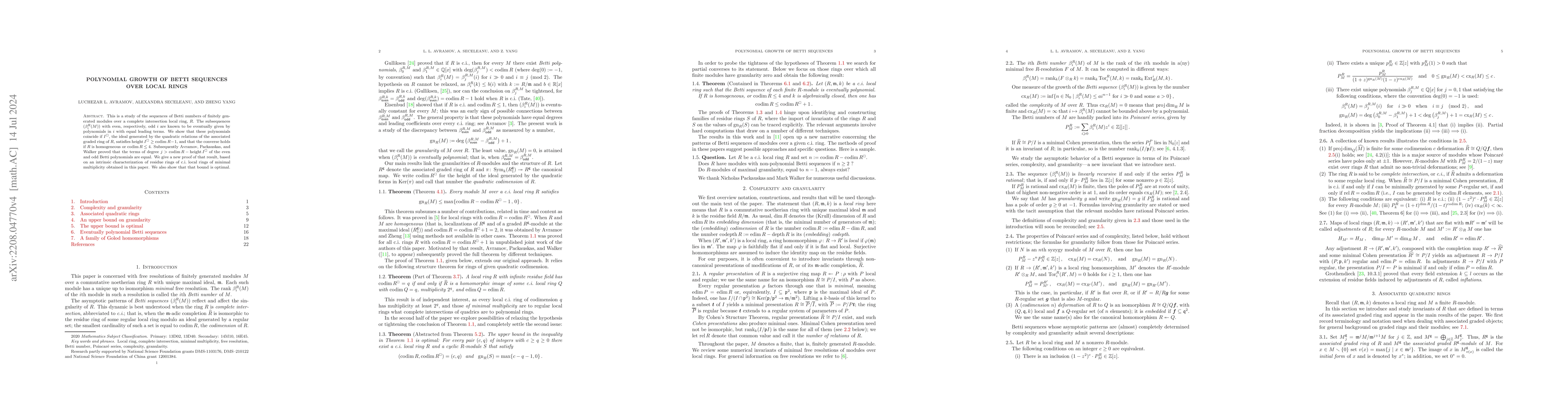 Thumbnail for Polynomial growth of Betti sequences over local rings