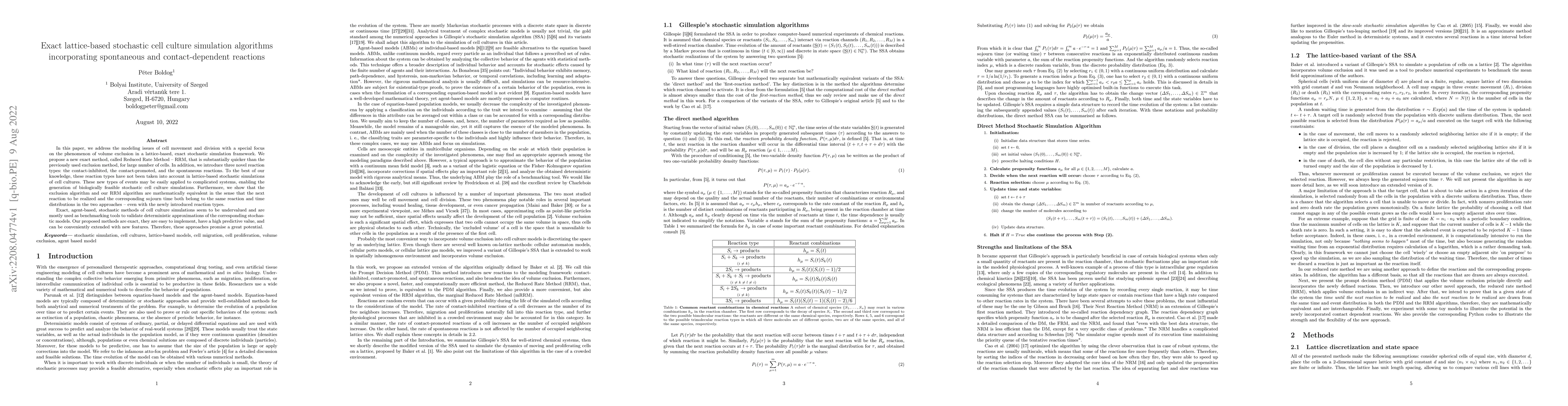 Thumbnail for Exact lattice-based stochastic cell culture simulation algorithms
  incorporating spontaneous and contact-dependent reactions