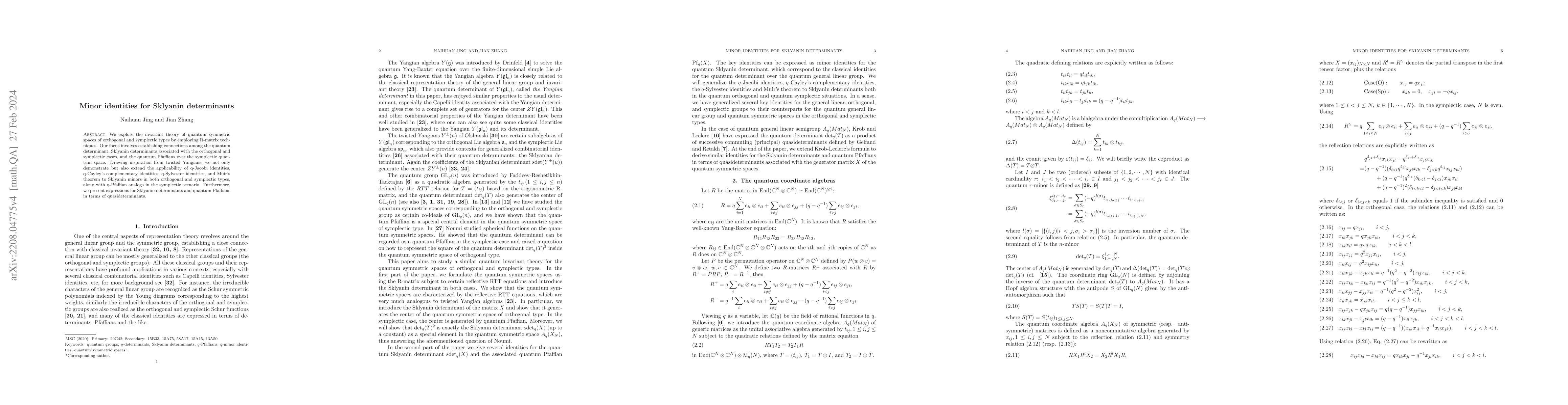 Thumbnail for Minor identities for Sklyanin determinants