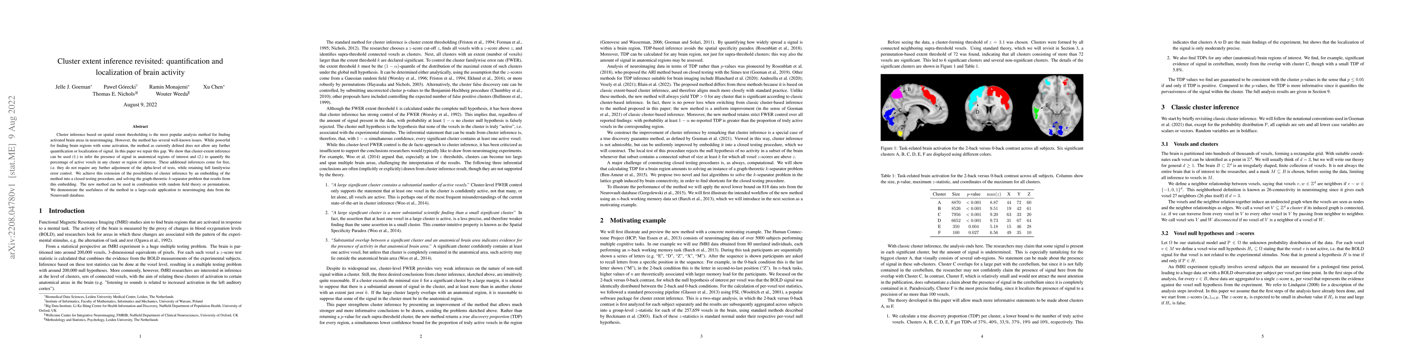 Thumbnail for Cluster extent inference revisited: quantification and localization of
  brain activity