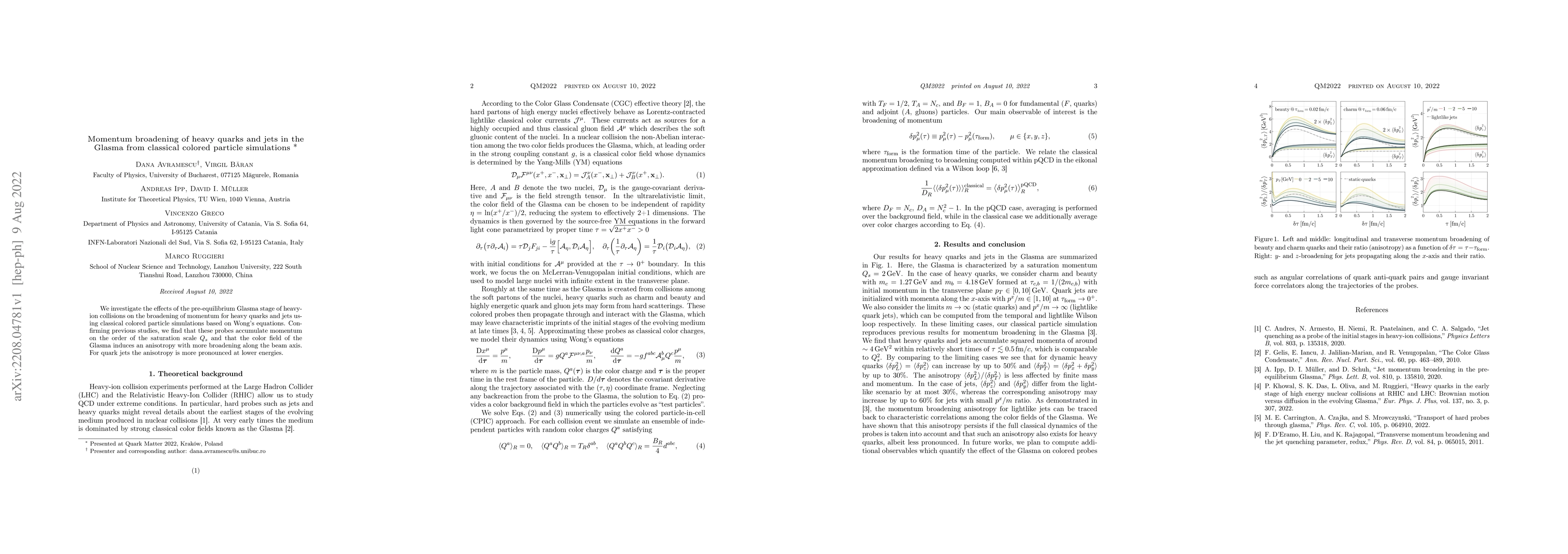 Thumbnail for Momentum broadening of heavy quarks and jets in the Glasma from
  classical colored particle simulations