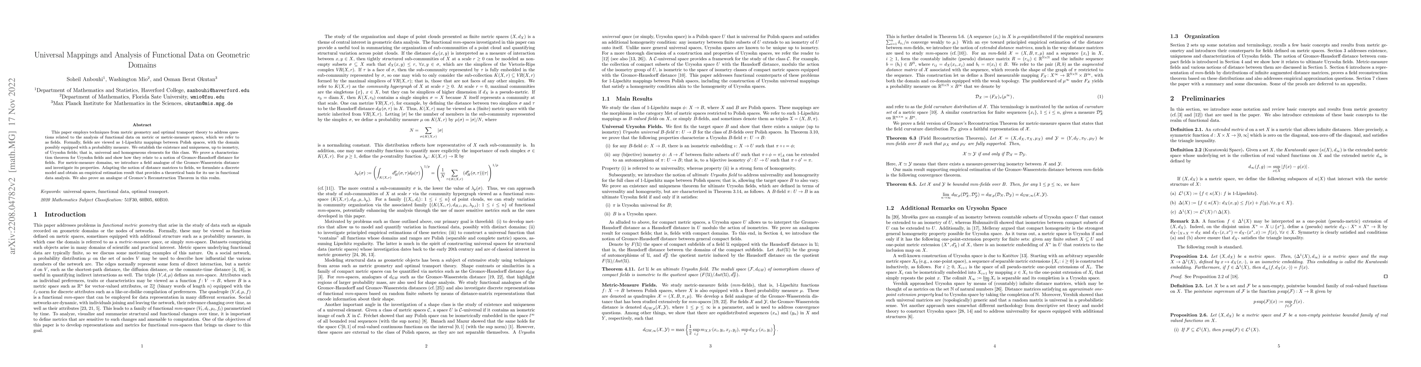 Thumbnail for Universal Mappings and Analysis of Functional Data on Geometric Domains