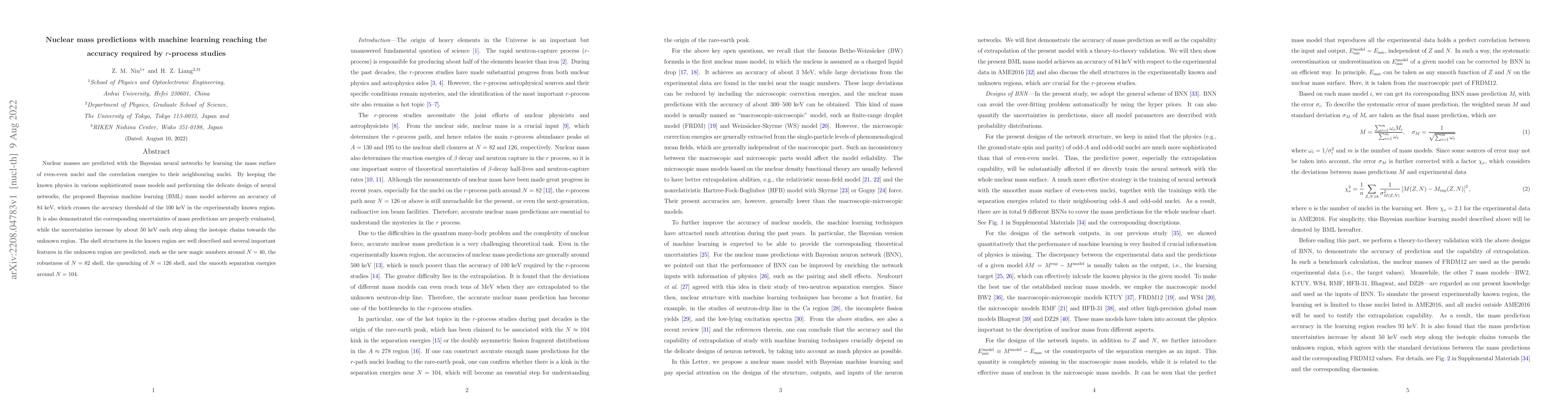 Thumbnail for Nuclear mass predictions with machine learning reaching the accuracy
  required by $r$-process studies