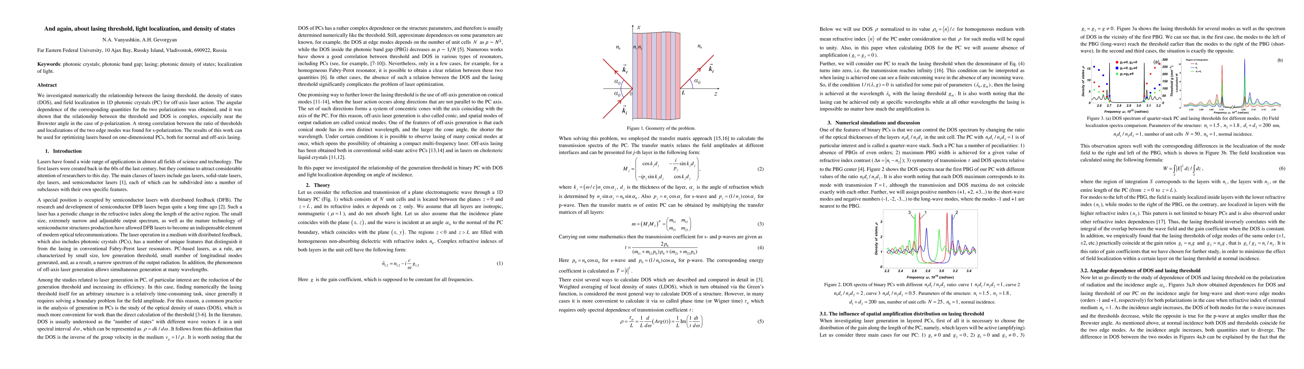 Thumbnail for And again, about lasing threshold, light localization, and density of
  states