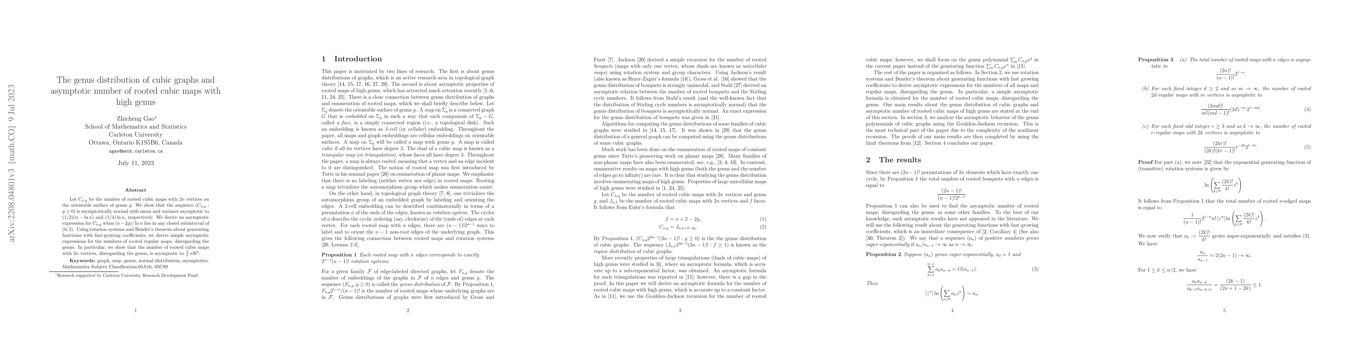 Thumbnail for The genus distribution of cubic graphs and asymptotic number of rooted
  cubic maps with high genus