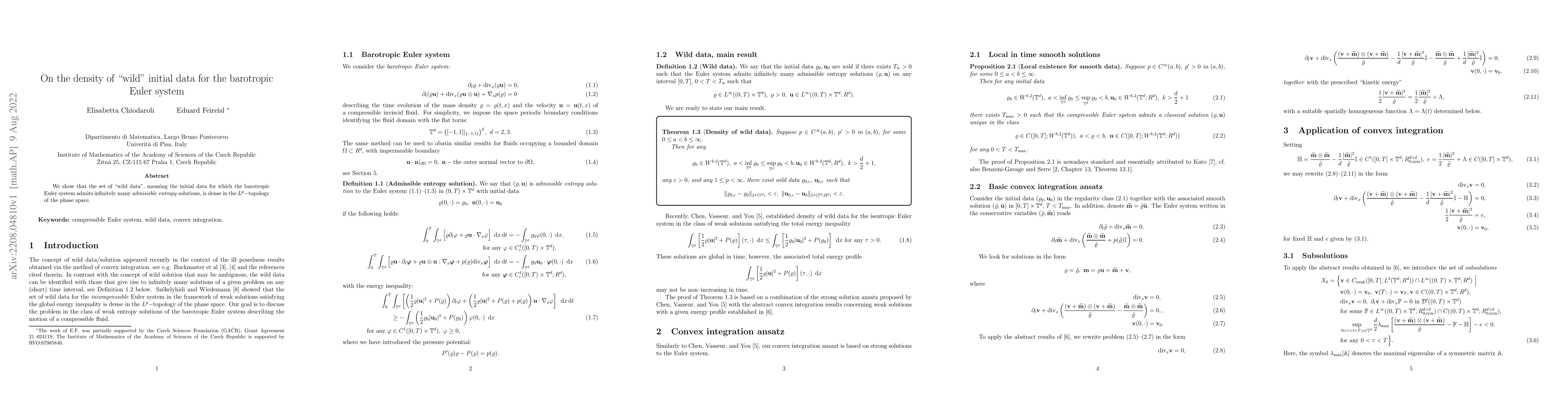 Thumbnail for On the density of "wild" initial data for the barotropic Euler system