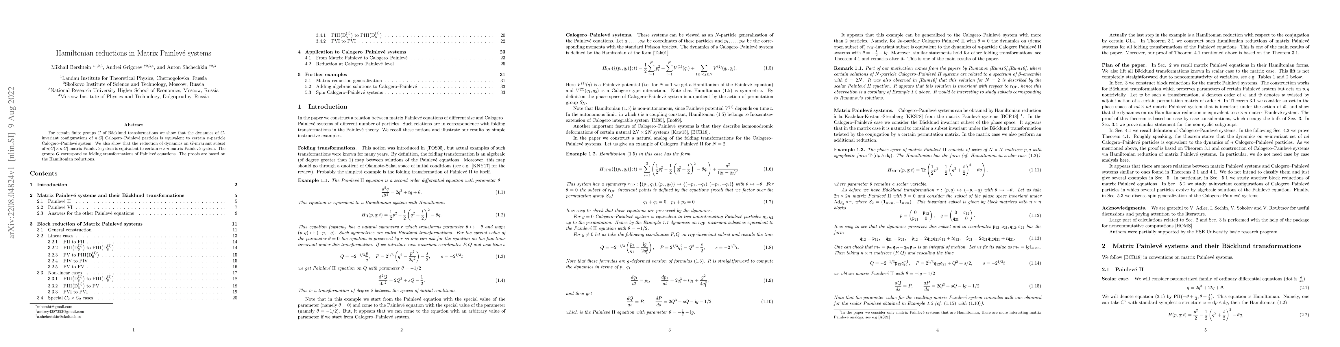 Thumbnail for Hamiltonian reductions in Matrix Painlev\'e systems