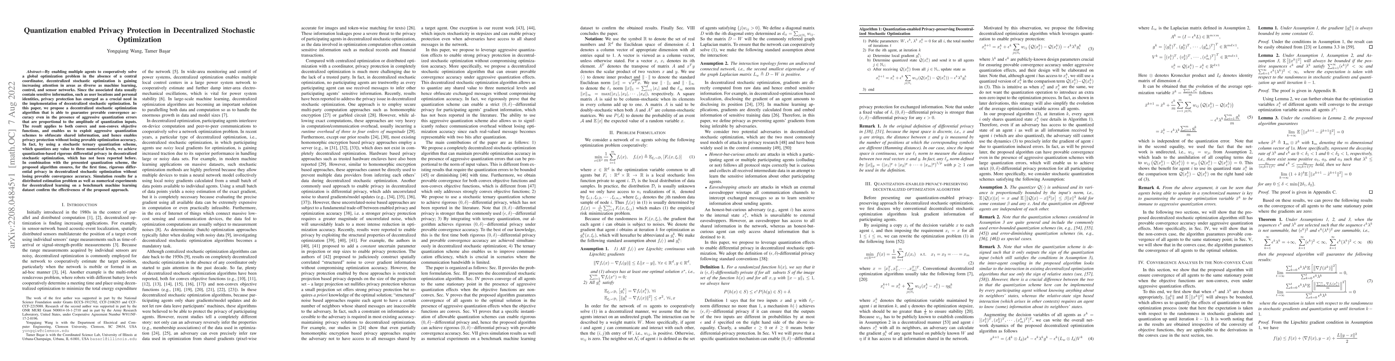 Thumbnail for Quantization enabled Privacy Protection in Decentralized Stochastic
  Optimization