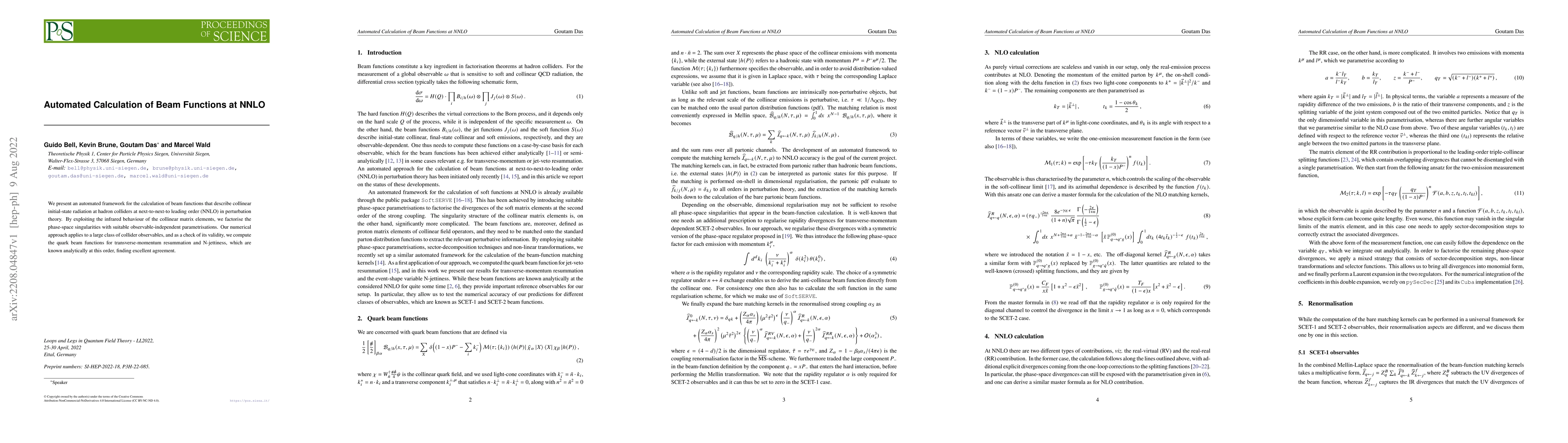 Thumbnail for Automated Calculation of Beam Functions at NNLO