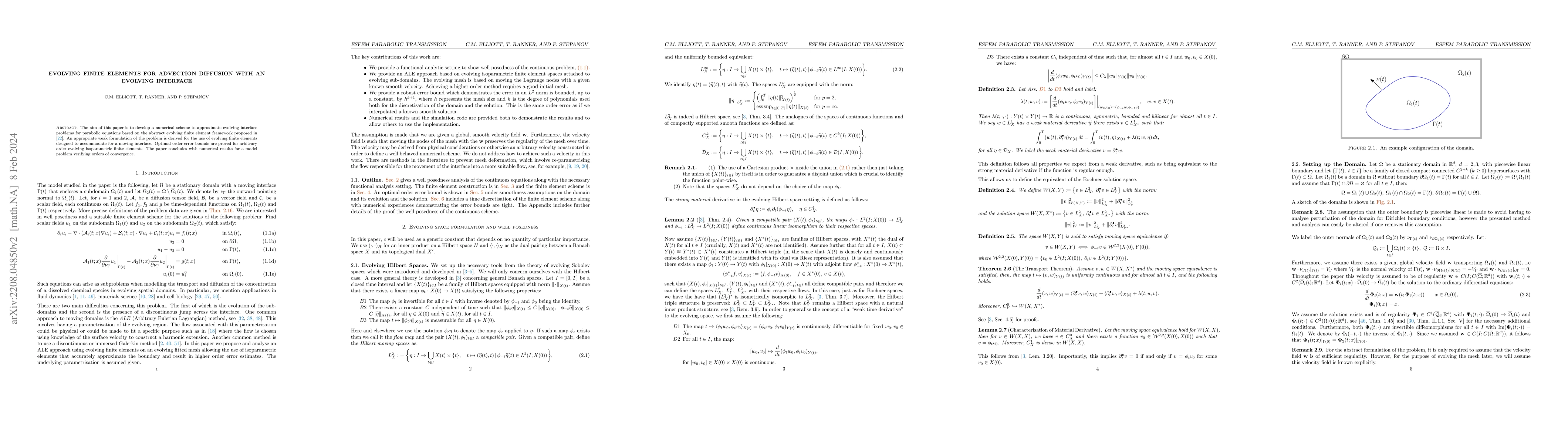 Thumbnail for Evolving finite elements for advection diffusion with an evolving
  interface