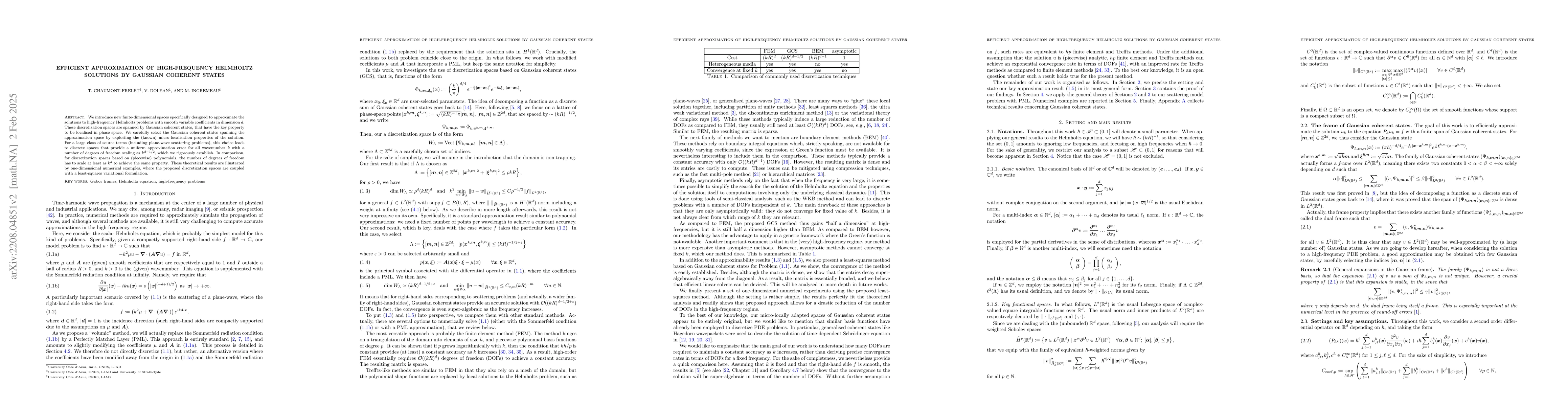 Thumbnail for Efficient approximation of high-frequency Helmholtz solutions by
  Gaussian coherent states