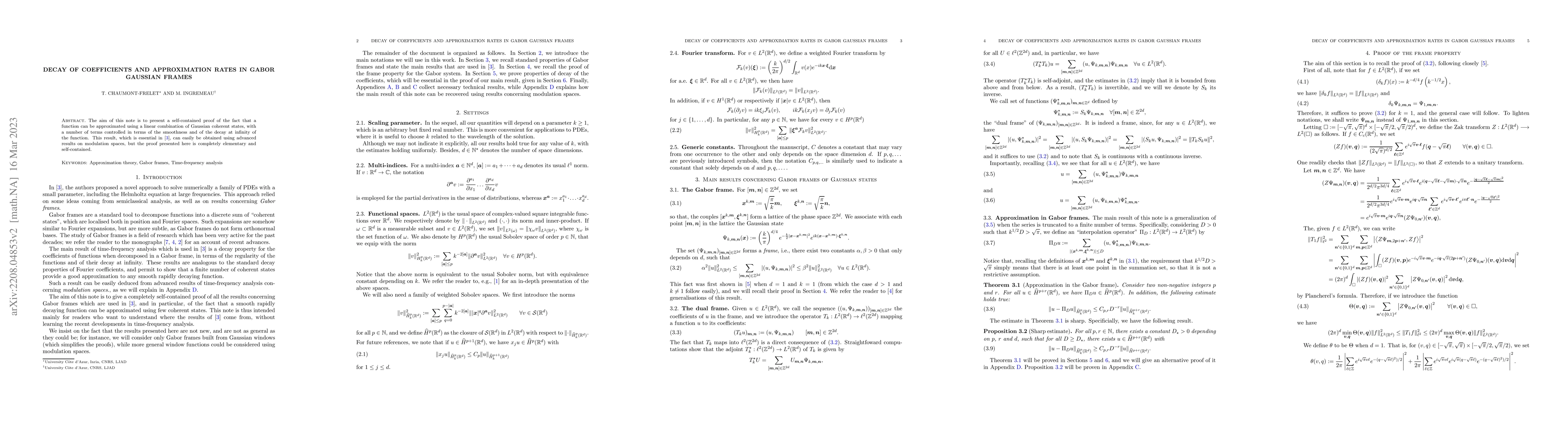 Thumbnail for Decay of coefficients and approximation rates in Gabor Gaussian frames