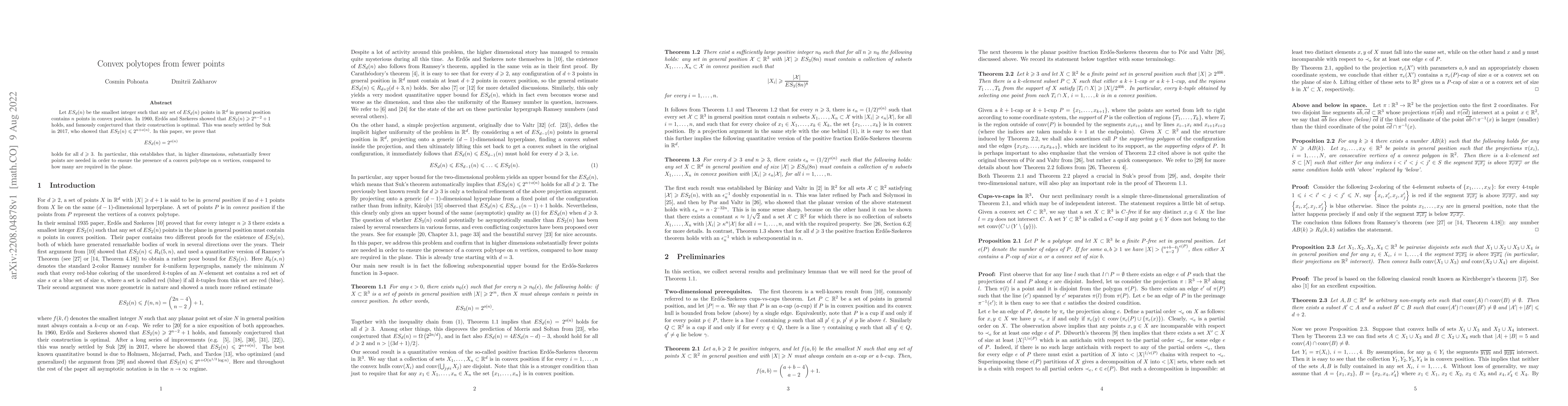 Thumbnail for Convex polytopes from fewer points