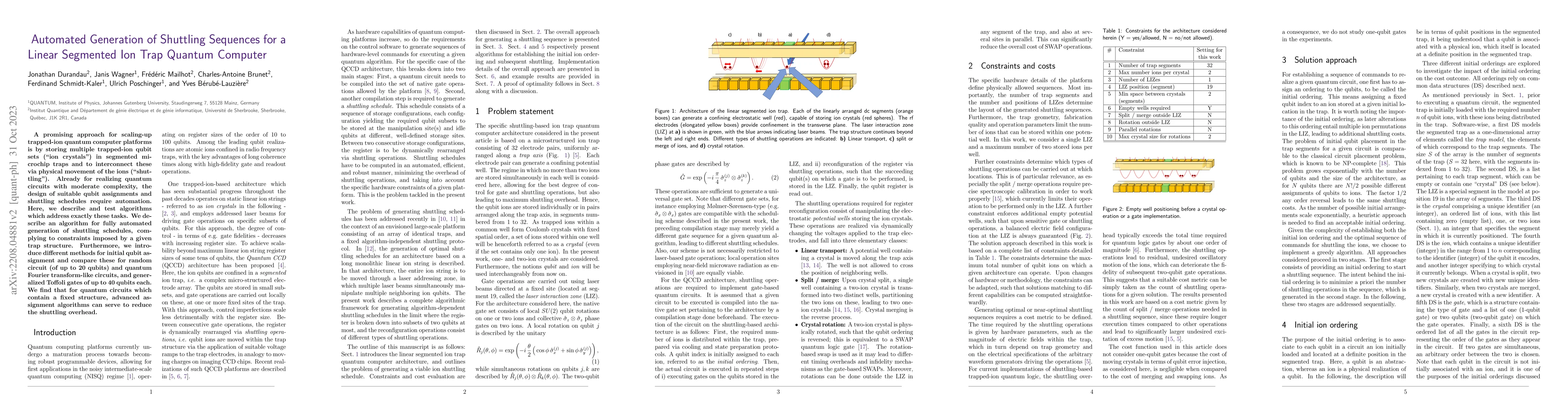 Thumbnail for Automated Generation of Shuttling Sequences for a Linear Segmented Ion
  Trap Quantum Computer