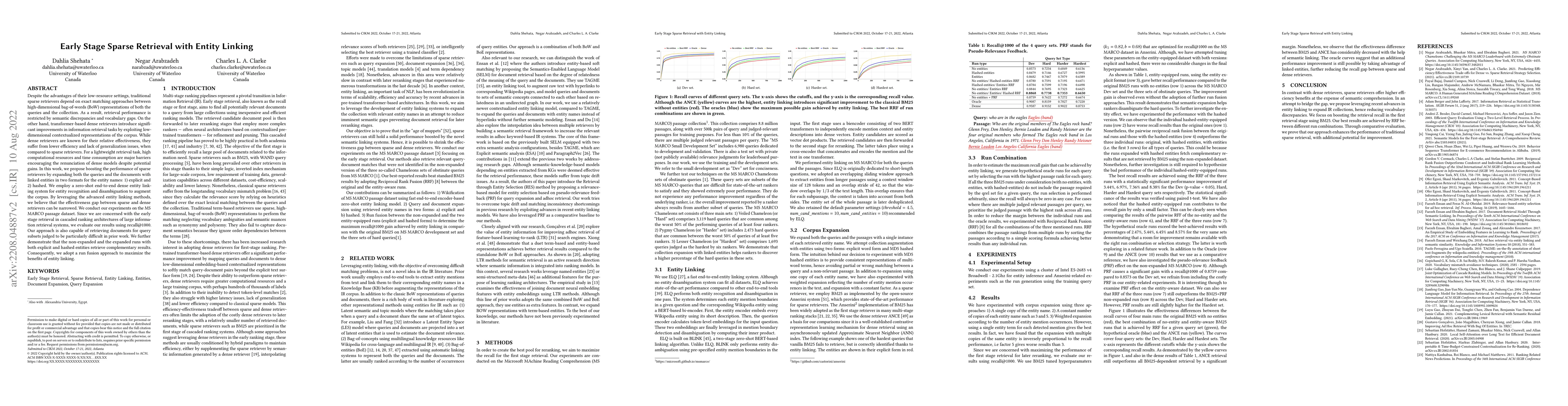 Thumbnail for Early Stage Sparse Retrieval with Entity Linking