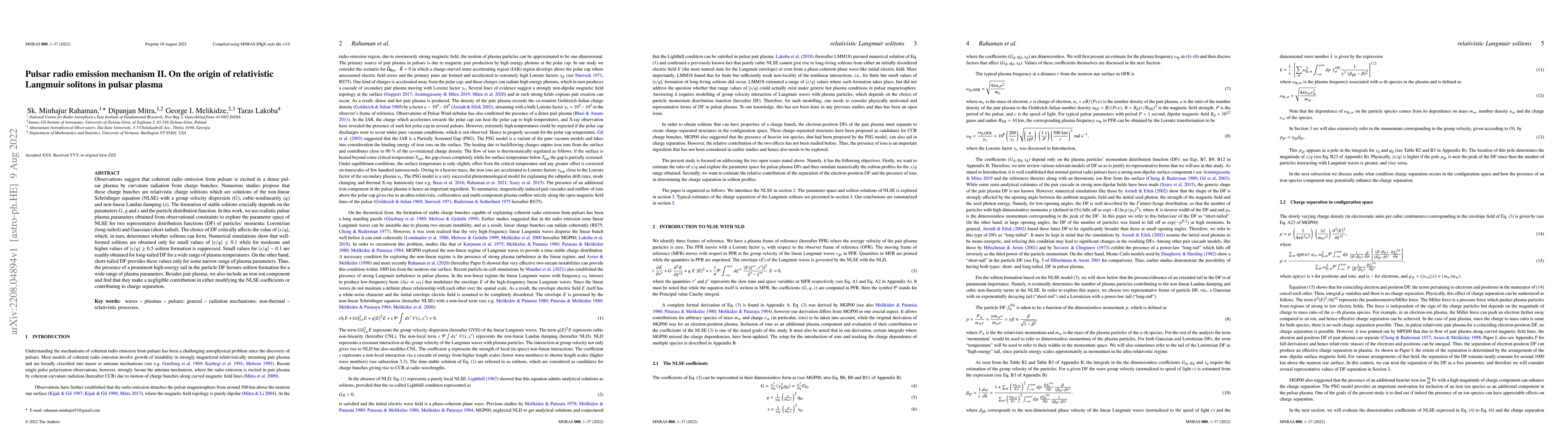 Thumbnail for Pulsar radio emission mechanism II. On the origin of relativistic
  Langmuir solitons in pulsar plasma