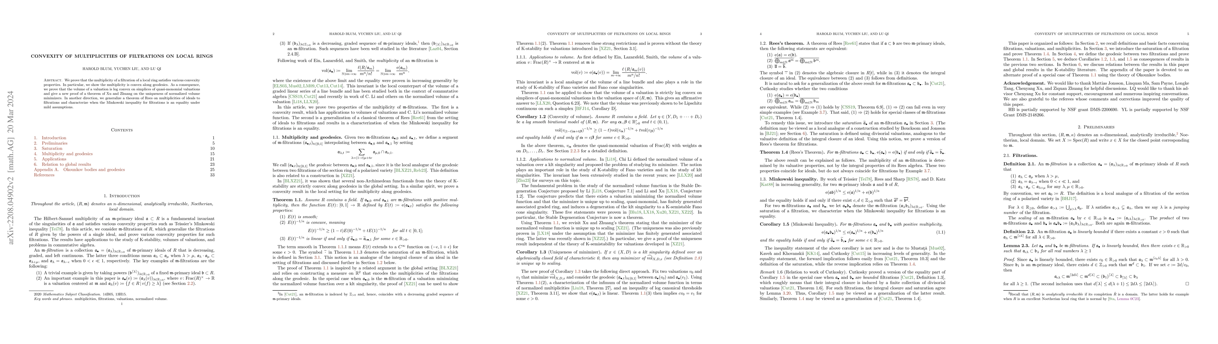 Thumbnail for Convexity of multiplicities of filtrations on local rings