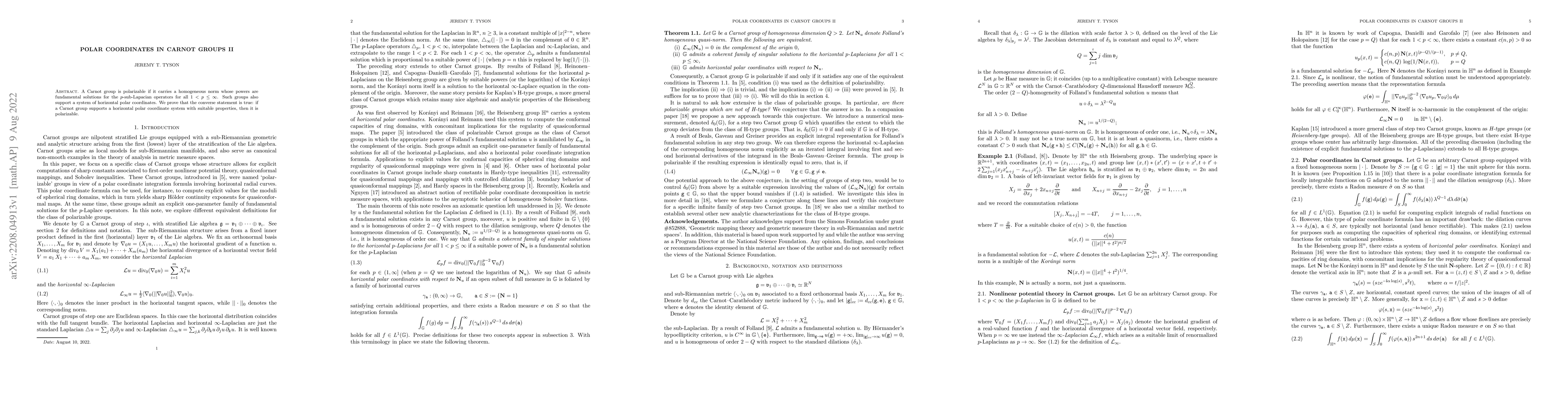 Thumbnail for Polar Coordinates in Carnot groups II