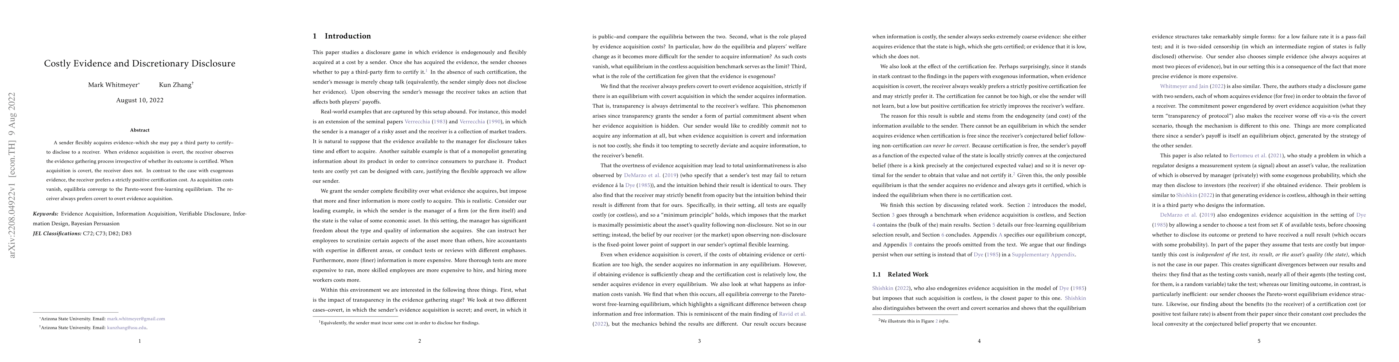 Thumbnail for Costly Evidence and Discretionary Disclosure