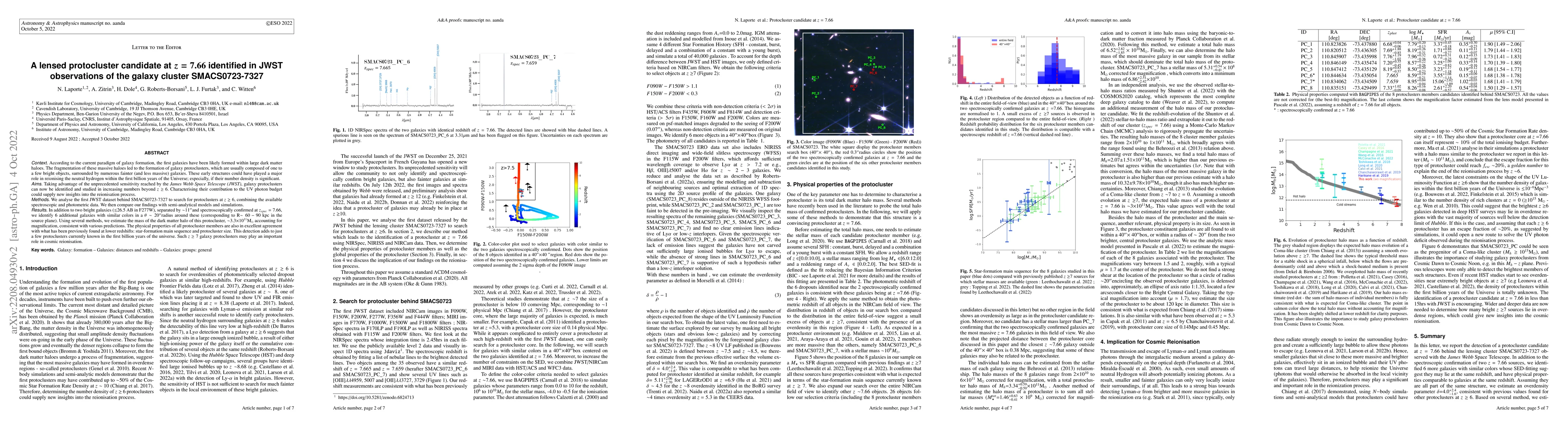 Thumbnail for A lensed protocluster candidate at $z=7.66$ identified in JWST
  observations of the galaxy cluster SMACS0723-7327