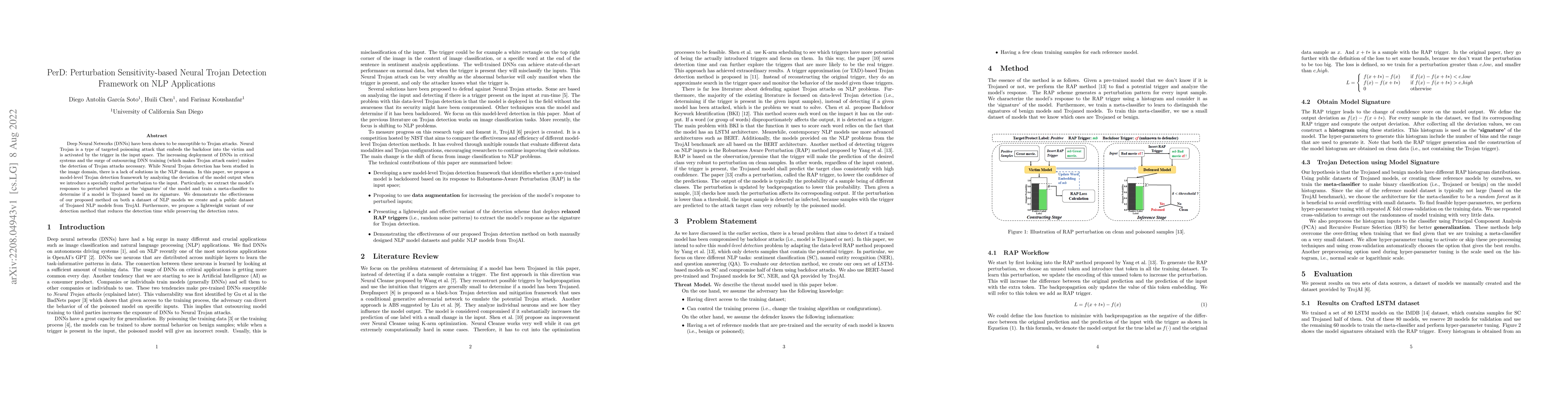 Thumbnail for PerD: Perturbation Sensitivity-based Neural Trojan Detection Framework
  on NLP Applications