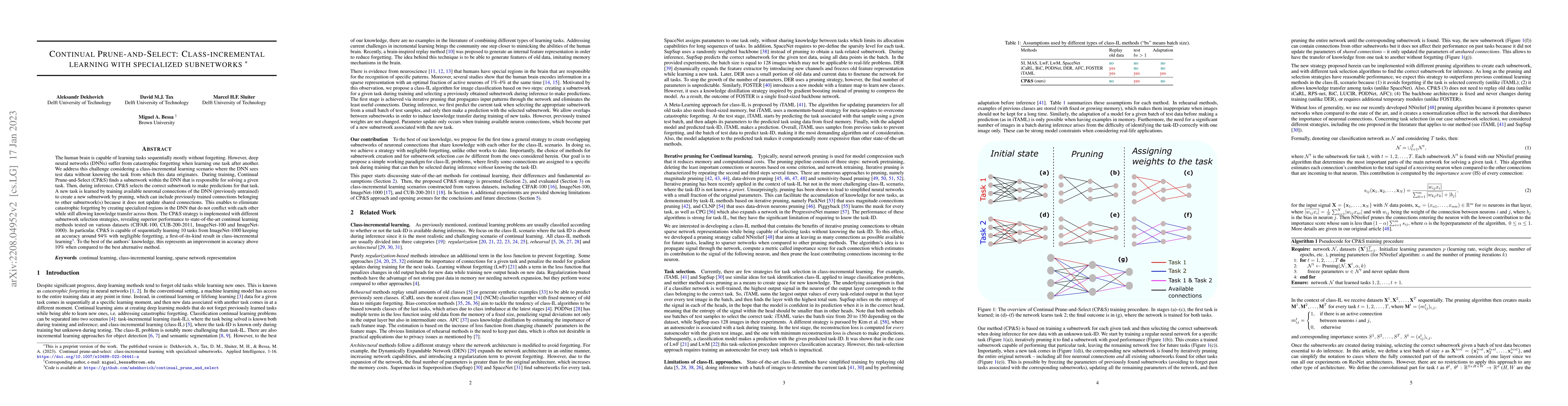 Thumbnail for Continual Prune-and-Select: Class-incremental learning with specialized
  subnetworks