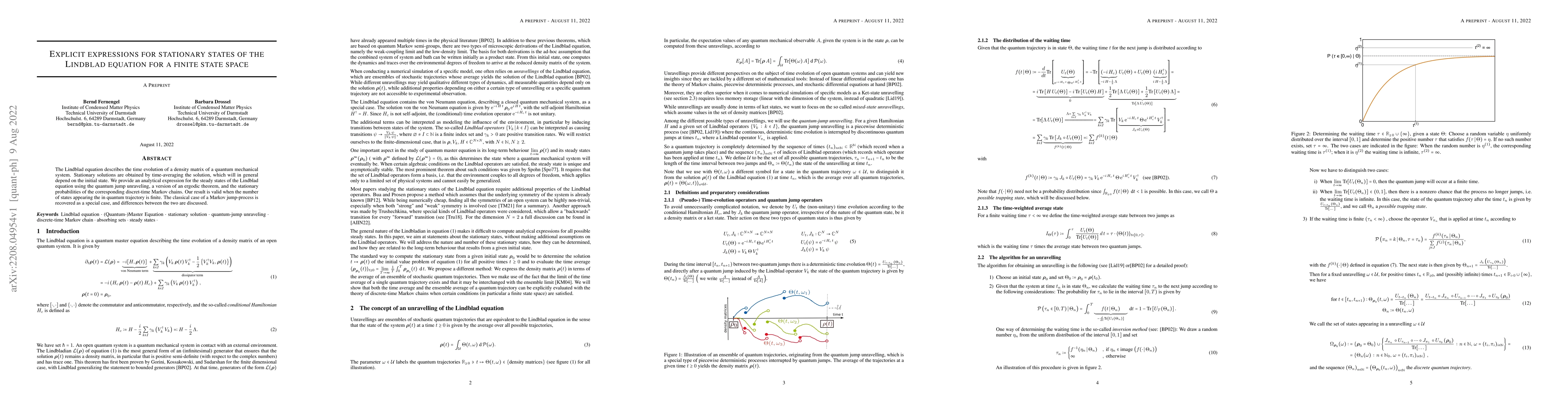 Thumbnail for Explicit expressions for stationary states of the Lindblad equation for
  a finite state space