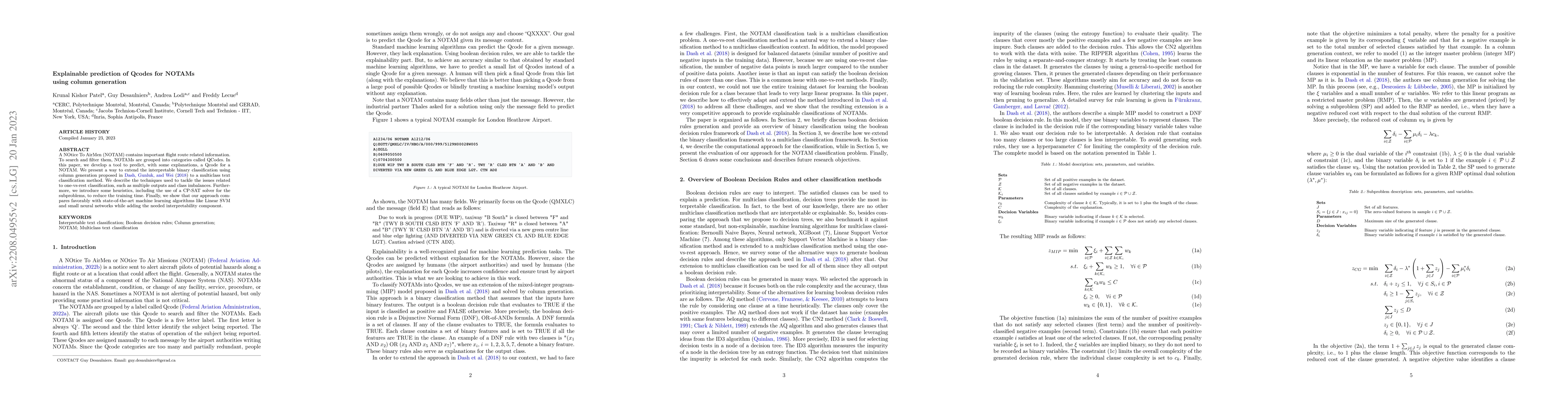 Thumbnail for Explainable prediction of Qcodes for NOTAMs using column generation