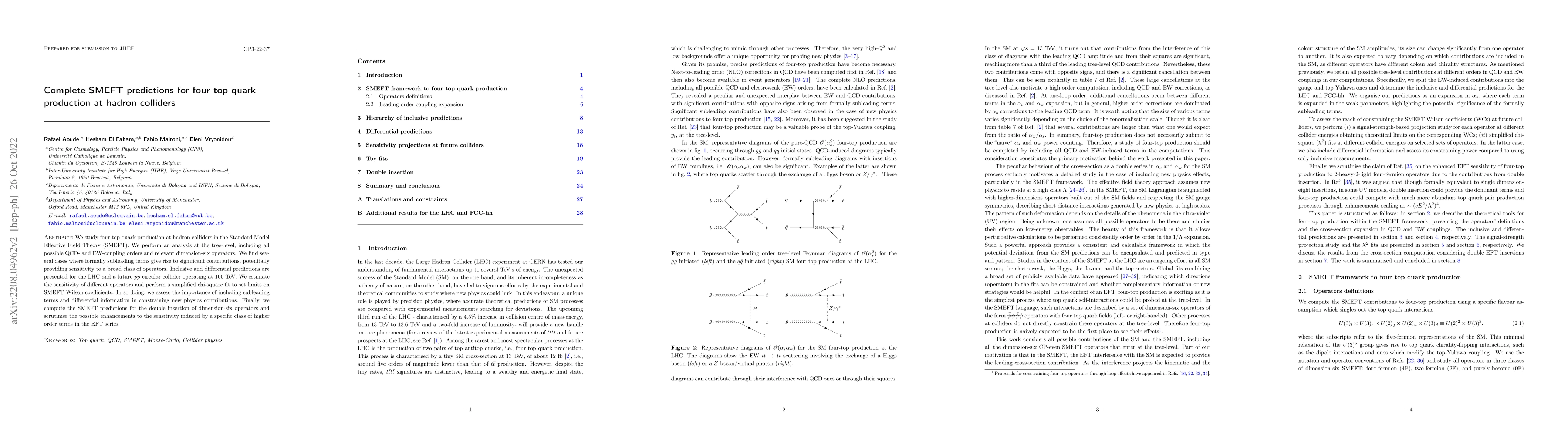 Thumbnail for Complete SMEFT predictions for four top quark production at hadron
  colliders