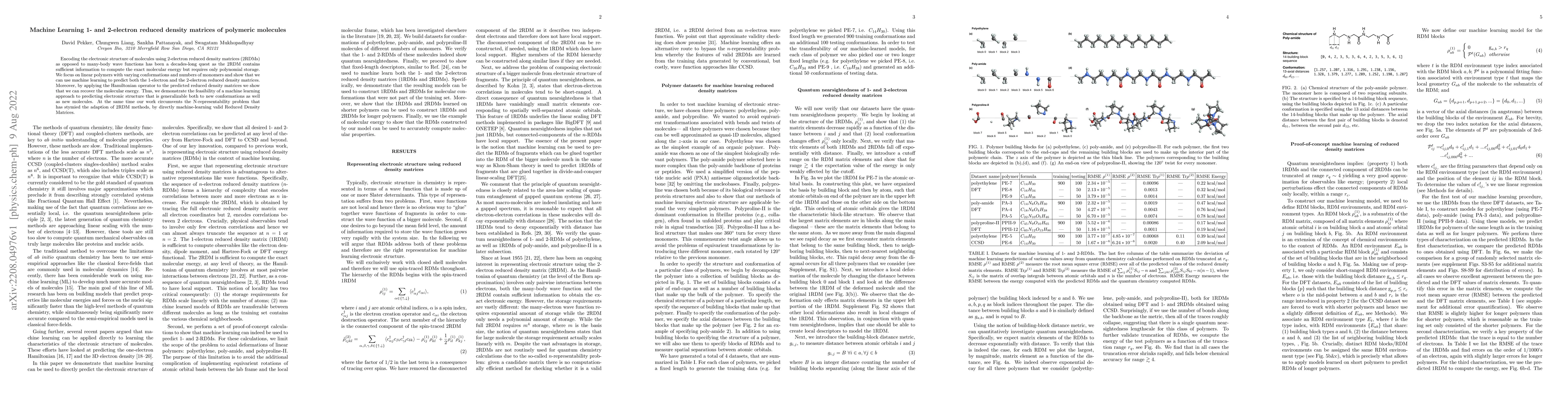 Thumbnail for Machine Learning 1- and 2-electron reduced density matrices of polymeric
  molecules