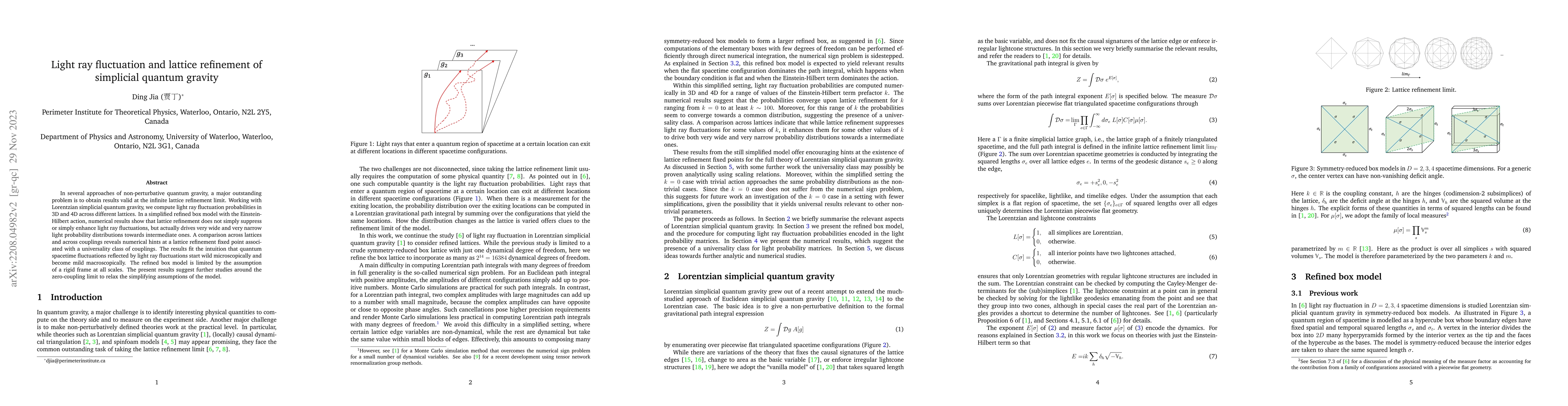 Thumbnail for Light ray fluctuation and lattice refinement of simplicial quantum
  gravity