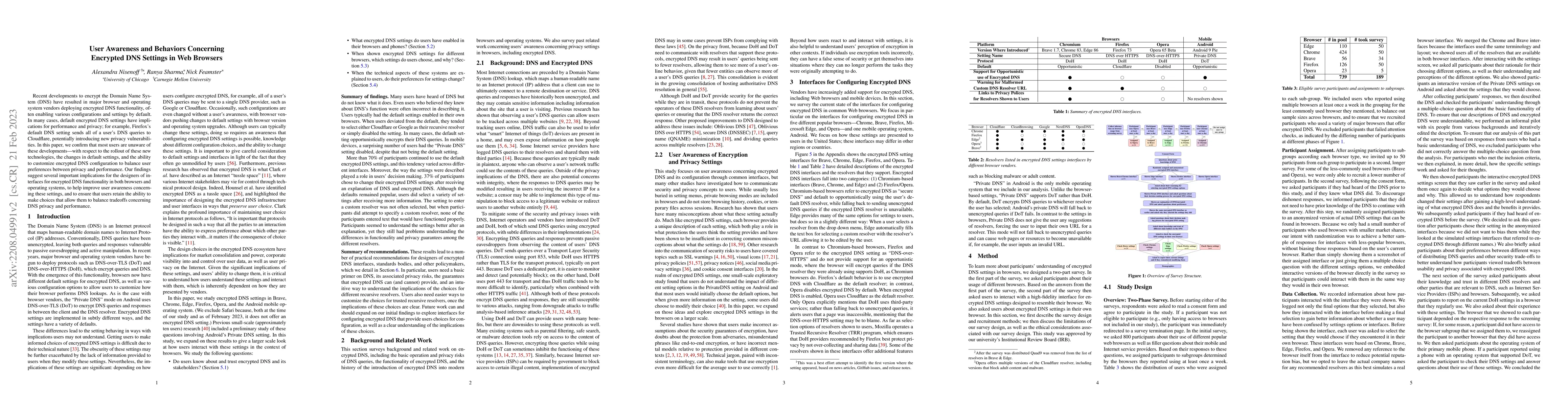 Thumbnail for Understanding User Awareness and Behaviors Concerning Encrypted DNS
  Settings